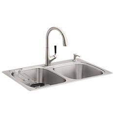 stainless steel double bowl kitchen sink with pull out faucet