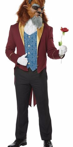 a man in a costume holding a flower