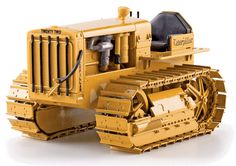 a yellow bulldozer is shown on a white background with no people around it