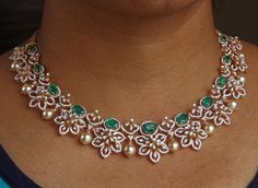 18 Karat Rose Gold Polish Diamond Necklace with Color Stones & South Sea Pearls  - 235-DN471 - in 57.850 Grams for USD $8,754.75 USD.  Made in India by Totaram Jewelers Online this product is in Gold - 18 Karat Gold  & is an excellent gift for Adult - Women. Ships fully insured with secured guaranteed delivery for free with your order over $250 from New Jersey USA & comes with 30 days exchange policy. Small Gold Necklace Indian Jewellery Designs, 8 Grams Gold Necklace, Diamond Necklace Set Indian, Small Diamond Necklace, Latest Necklace Design, Gold Jewelry Prom, Diamond Necklace Wedding, India Trip