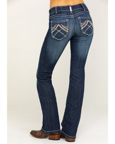 Ariat Women's R.E.A.L. Low Rise Rosy Whipstitch Bootcut Jeans, Blue Boot Cut Jeans For Short Women, Low Rise Womens Jeans, Womens Ariat Jeans, Cute Bootcut Jeans, Ariat Clothing, Country Jeans, Ariat Jeans, Clothing Board, Riding Jeans