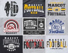 several different types of football t - shirts