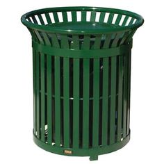 a green trash can on a white background