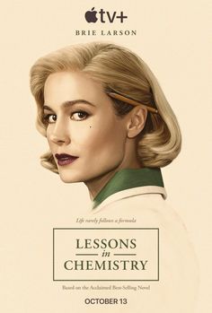 the poster for lessons in chemistry shows a woman's face with scissors in her hair