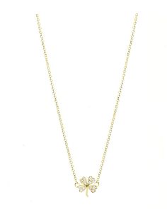 Jennifer Meyer clover necklace. Polished 18-karat gold pendant. 14-karat yellow gold link chain. Four-leaf clover with diamonds. 0.08 total diamond carat weight. Approx. 16"L; 8mm x 7.3mm pendant. Spring ring clasp. Made in USA. Four Leaf Clover Necklace, Gold Link Chain, Jennifer Meyer, Gold Link, Clover Necklace, Four Leaves, Lovely Jewellery, Leaf Clover, Four Leaf Clover