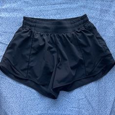 Perfect Condition, Size 4 Lululemon Hotty Hot Shorts. - Never Worn Open To Offers And Questions Casual Black Athletic Shorts For Light Exercise, Black Shorts With Built-in Shorts For Light Exercise, Black Casual Bottoms For Light Exercise, Casual Black Bottoms For Light Exercise, Black Athletic Shorts With Built-in Shorts For Light Exercise, Black Athletic Shorts For Light Exercise, Black Go-dry Shorts For Light Exercise, Lululemon Hotty Hot Shorts, Shorts Lululemon