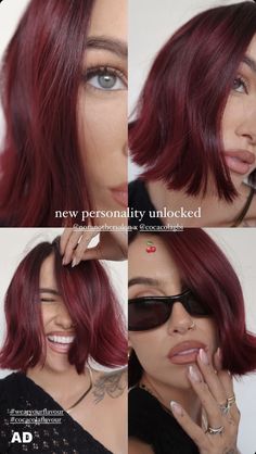 Hair Colors After Red, Burgundy Cherry Hair, Short Ruby Red Hair, Bright Red Bob Hair, Bob Red Hair Short, Cherry Cola Bob Short Hair, Cherry Cola Pixie Hair, Short Hair Cherry Red, Black Cherry Short Hair