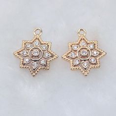 Hello, Welcome to our store! High quality ! color not easily tarnish, lead nickel free Material : Brass, Zircon Approx size:14.4x16.2mm Color : Gold Quantity : 10 Pcs We also carry a wide variety of other earring, pls check below link: https://www.etsy.com/shop/Charmjewelrygifts?ref=seller-platform-mcnav&section_id=33024071 Cubic Zirconia Pendant With Flower Charm, Gold Jewelry With Sparkling Flower Stones, Elegant Cubic Zirconia Charms For Jewelry Making, Diy Earrings Materials, Flower Charm Bracelet, Flower Branches, Flower Branch, Leaf Charms, Diy Charms