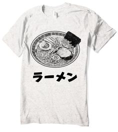 Ramen T-shirt Japanese katakana kanji Food - Men - Women sizes -  Hand Screenprinted Gray Short Sleeve Shirt With Graphic Print, Gray Graphic Tee With Screen Print, Gray Tri-blend Shirt With Graphic Print, White Graphic Print Tee, Gray Crew Neck Shirt With Sublimation Print, Gray Graphic Tee With Custom Print, Tri-blend Graphic Tee With Custom Print, Short Sleeve Shirt With Sublimation Print, Custom Print Short Sleeve Tri-blend Shirt