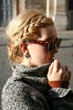 Crown braid into a bun Braid With Low Bun, Low Bun, Messy Hair, Braided Hair, Good Hair Day, Gray Sweater, Hair Envy, Girl Stuff