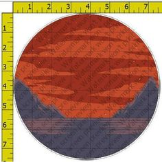 an orange and blue circle with a ruler in front of it that has the shape of a mountain