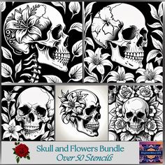 skulls and flowers bundle over 50 stencils