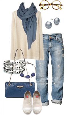 Beige Sweater and Boyfriend Jeans More Fashion Trends Winter, 가을 패션, Fashion Over 50, Fashion Mode, Polyvore Outfits, Look Fashion, Stitch Fix, Autumn Winter Fashion