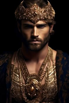 a man with a beard wearing gold jewelry