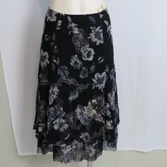 Nwt Coldwater Creek Gray Black Embroidered Floral Mesh Tiered Skirt Size Pxs. Elastic Waist Measures 26"- 32", Hips Are 44" And Length Is 28". Shell Is 100% Nylon With A 100% Polyester Lining. Delicate White And Steel Gray Embroidered Floral Sequined Accent At Front Lower Left. A-Line Panels Drape In An Ultra Flattering Style. Exterior Tier Is 4" Shorter Than Bottom Tier. New With Tags. Goth Closet, Womens Leather Skirt, Grunge Witch, Blue Striped Skirt, Vintage Floral Skirt, Grunge Skirt, Random Outfits, Full Maxi Skirt, Dream Fashion