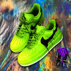 Casual Black Custom Sneakers With Paint Splatter, Black Custom Sneakers With Paint Splatter For Streetwear, Hand Painted Green Sneakers For Streetwear, Waterproof Painted Sneakers For Spring Streetwear, Waterproof Paint Sneakers For Spring Streetwear, Green Waterproof Sneakers For Streetwear, Black Custom Sneakers For Spring Streetwear, Painted Af1, Neon Nike Shoes