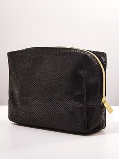 Luxe black sequin bag with gold zipper closure to travel in style! Luxury Black Pouch With Zipper Closure, Black Zipper Closure Pouch For On-the-go, Luxury Black Bags With Metal Zipper, Zipper Closure Travel Bag Pouch For On-the-go, On-the-go Travel Bag With Zipper Closure, Chic Travel Pouch With Zipper Closure, Black Cosmetic Bag With Zipper For On-the-go, Travel Clutch Pouch With Gold-tone Hardware, Black Evening Bags With Zipper Pocket