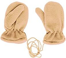 two mittens sitting next to each other on top of a white surface with string