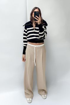 DOUBLE WAIST WIDE LEG PANTS Trouser Outfit, Pantalon Large, High Waisted Trousers, Trouser Jeans, Pants Outfit, Wide Leg Trousers, Skirt Top, Jacket Dress, Wide Leg Pants