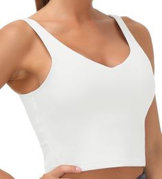 PRICES MAY VARY. 【Soft & Comfortable Material】 Crop tank sports bra make of lightweight, breathable and stretchy fabric, sweat-wicking keep you dry. 【Design-- Full coverage U-back】 sports bra for additional support with removeable pad, Great for low, medium and high impact activites. Full figure with racerback design not only effectively protect against shock, prevent the bra from shifting, but also beautify your back curve, increase the fashion sexy style. 【Match】Wear over your favorite sports White Align Tank, Align Tank Top, Gym People, High Support Bra, Align Tank, Lululemon Align Tank, Functional Fashion, Gym Running, Running Workout