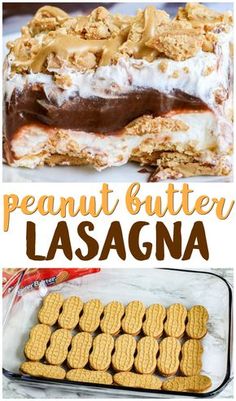 peanut butter lasagna dessert with chocolate and marshmallows in the middle