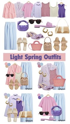 Light Spring Capsule Wardrobe Spring Pallete Color Outfits, Light Spring Light Summer, Light Spring Style Outfit Ideas, Capsule Wardrobe Bright Colors, Light Summer Color Palette Outfits Fall, Capsule Wardrobe Light Spring, Light Spring Color Combinations, Light Spring Outfits Capsule Wardrobe