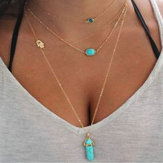 Layering Necklace Made Of Alloy And Plate With Gold,Not Easy To Break Or Discolor. Crystal Pendant Necklaces In One Size But Fits All,The Actual Size Is 39+5cm,You Can Adjust The Length By The Extended Chain. Turquoise Necklace Chain Suiable For Birthday ,Christmas,Mother’s Day,Valentine's Day Or Any Other Important Moment For Mother Daughter Wife And Any Other Women Girl Friend..I Believe You/She Will Be The Focus Of The Whole Audience. Necklaces Swarovski, Turquoise Necklaces, Bijoux Art Nouveau, Ethno Style, Delicate Necklaces, Necklaces Gold, Gold Necklace Layered, Gold Crystal, Swarovski Jewelry