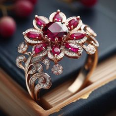 Luxury Elegant Flower-shaped Jewelry, Luxury Red Jewelry With Intricate Design, Luxury Flower-shaped Women's Jewelry, Magic Academy, Colored Stone Rings, Wallpaper Flowers, Android Wallpaper Flowers