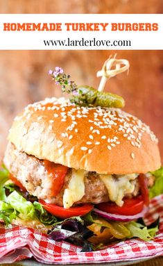 homemade turkey burgers with lettuce and tomatoes