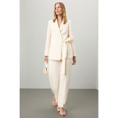 Off-white crepe (73% Lyocell (Tencel‚Ñ¢), 27% Linen). Lining (97% Polyester, 3% Elastane). Blazer. Long sleeves. Collar. Front button closure. 28.5" from shoulder to hemline. Imported. Wrap Blazer, Rent The Runway, Closet Designs, Solid & Striped, Scotch & Soda, Scotch, Long Sleeves, Off White, Blazer