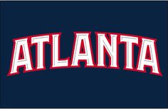 the word atlanta in red and white on a blue background