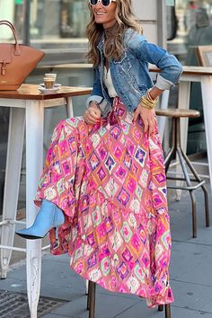 Urban Fashion Style, Soft Natural Kibbe, Spring Fashion Ideas, Hippie Rock, Lady In Pink, Natural Kibbe, Floral Print Maxi Skirt, Long Skirt Summer, Printed Long Skirt