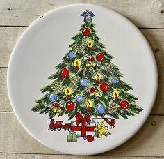 a white plate with a christmas tree on it