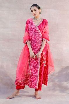 Shop for Label Mansi Nagdev Red Falak Chanderi Silk Printed Angrakha Set for Women Online at Aza Fashions Bandhani Dress Pattern, Printed Kurti Designs, डिजाइनर कपड़े, Silk Kurti Designs, Angrakha Style, Bandhani Dress, Womens Trendy Dresses, Kurti Designs Latest, Cotton Kurti Designs