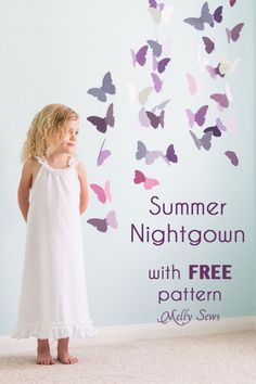 Sew nightgown for a little girl with this free pattern and tutorial Sew Nightgown, Diy Chemise, Summer Dresses Tutorial, Melly Sews, Gown Sewing Pattern, Nightgown Pattern, Girls Nightgown, Dress Tutorial, Sewing Kids Clothes