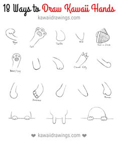 an image of draw kawai hand drawings with the title'19 ways to draw kawai hands '