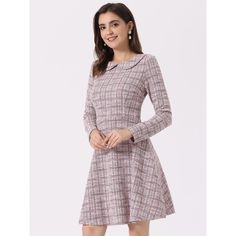 Trendy tweed fabric dresses can update your wardrobe this season. Pair it with a stylish handbag perfectly for a sophisticated and elegant impression, or simply pair this dress with a overcoat. Suitable for spring/autumn and for many occasions, sunch as casual daily, career, tea time, parties with friends, church, school style, and some semi-formal occasions such as interviews, meetings, or ceremonies. Fall Tweed A-line Dress For Work, Fall A-line Tweed Dress For Workwear, Tweed A-line Dress For Work, School Style, Sleeve Packaging, Tweed Fabric, Plaid Fashion, Pan Collar, School Fashion