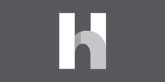 the letter h is made up of white and gray stripes on a black background with grey letters