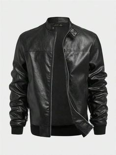 Simple Leather Jacket, Leather Jackets Online, Men Jackets, Half Zip Jacket, Stylish Letters, Pu Leather Jacket, Mens Casual, Mens Casual Outfits, Drawstring Hoodie