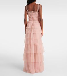 Elegant Embellished Tiered Skirt Dress, Elegant Pink Tiered Gown, Elegant Tiered Embellished Dress, Layered Tiered Evening Maxi Dress, Elegant Layered Maxi Dress For Evening, Tiered Gown, Embellished Clutch, Embellished Neckline, Style Maxi Dress