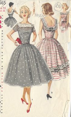 1956 Vintage Sewing Pattern DRESS B32 R50 Simplicity - Etsy 1950s Dress Patterns, Vintage Fashion 1950s, Fashion Illustration Vintage, Fashion 1950s, Retro Mode, Simplicity Sewing Patterns