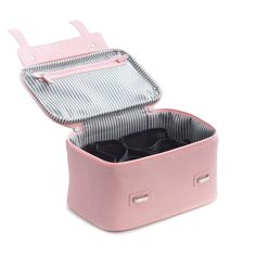 This pink leatherette travel case includes three removable compartments, elastic loops, a zippered compartment, nylon lining, and a secure zipper closure. A great gift for her! Product Overview: Material: Leather Finish: Pink Overall: 10"H x 7"W x 6"D Weight: 1.10lb Rectangular Travel Case With Removable Pouch, Portable Pink Rectangular Luggage, Pink Rectangular Cosmetic Bag For Storage, Pink Rectangular Cosmetic Bag, Portable Pink Travel Case, Rectangular Travel Case With Zipper Closure, Pink Storage Case With Zipper Closure, Rectangular Travel Cases With Zipper Closure, Pink Zipper Closure Storage Case