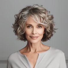 Versatile Bob Haircut, Women’s Short Hairstyles 2023, Short Wavy Gray Hair Over 50, Short Curly Hair For Older Women, Short Curly Gray Hair Over 50 Curls, Short Hair Big Curls, Layered Bob Hairstyles For Thick Hair, Grey Hair Cuts Over 50