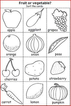 fruits and vegetables worksheet for kids to learn the letter s, with pictures