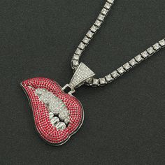 Style: Europe and America Material: Alloy Fashion Element: Metal, Punk, Retro, Stitching Diamond Teeth, Tooth Pendant, Tarnished Jewelry, Royal Jewelry, Hip Hop Jewelry, Cool Necklaces, Engagement Anniversary, Diamond Pendant Necklace, Pink Lips