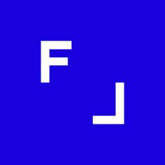 the letter f is made up of white letters on a purple background with black and white lines