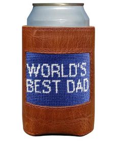 a can cooler with the words world's best dad on it and a blue label