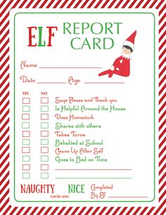 an elf report card with the words elf report on it