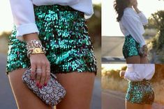 Sequence shorts....in the evening. Yes please Glitzy Glam, Mardi Gras Outfits, Glitter Shorts, Party Outfits Night, Sequin Shorts, Green Sequins, Steam Punk, Club Outfits, Night Outfits