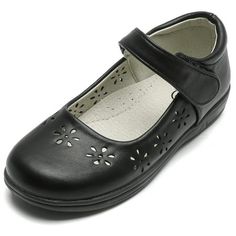 Dadawen Girls comfortable Black dress shoes Mary Jane flats.A regular and common Mary Jane black flat shoes for girls are available in two options. One option features a floral pattern with a hollowed-out design, while the second option has a semi-circular wave decoration with flower-shaped embellishments on the straps. These toddler flats have black uppers and are suitable for pairing with school uniforms or dresses. They are classic Mary Jane flat leather shoes for toddlers, kids, and big kids Black Non-slip Flats For Spring, Flat Mary Janes For School In Spring, Spring School Mary Janes Flats, Spring Flat Mary Janes For School, Spring School Flat Mary Janes, Casual Black Flat Mary Janes, Casual Mary Janes For School With Closed Toe, Casual Black Mary Janes For Spring, Dorothy Shoes